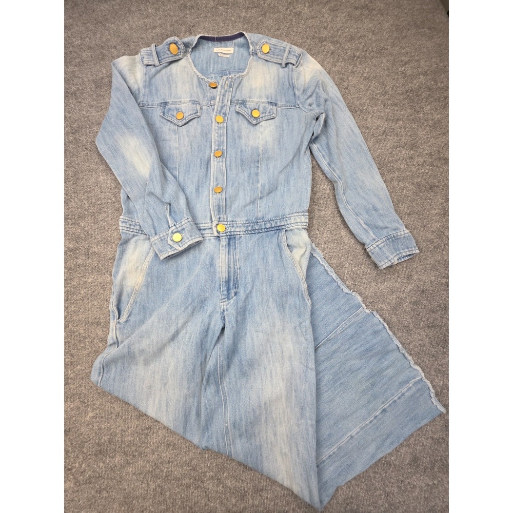 Isabel Marant Etoile Denim Body Suit Women's 42 (10) Blue Wash Wide Leg Raw Hem